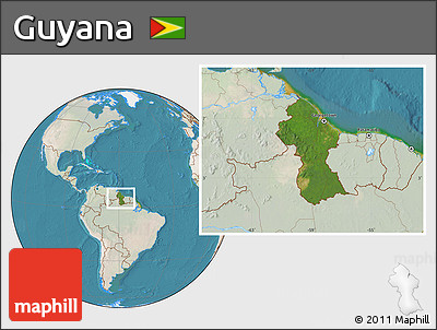 Satellite Location Map of Guyana, lighten, land only