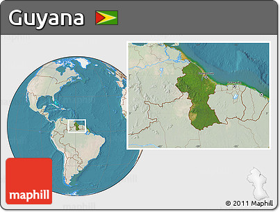 Satellite Location Map of Guyana, lighten, land only