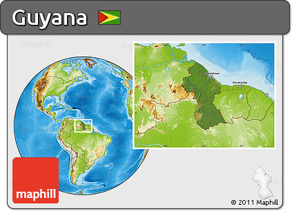 Satellite Location Map of Guyana, physical outside