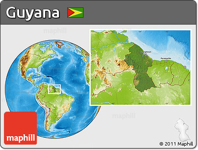 Satellite Location Map of Guyana, physical outside
