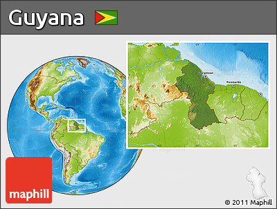 Satellite Location Map of Guyana, physical outside