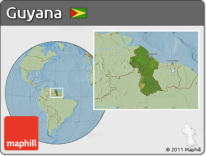 Satellite Location Map of Guyana, savanna style outside, hill shading