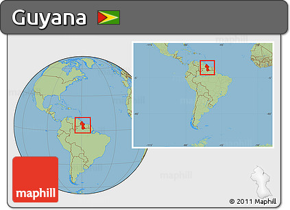 Savanna Style Location Map of Guyana, within the entire continent