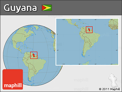 Savanna Style Location Map of Guyana, within the entire continent