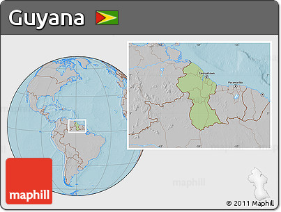 Savanna Style Location Map of Guyana, gray outside, hill shading outside