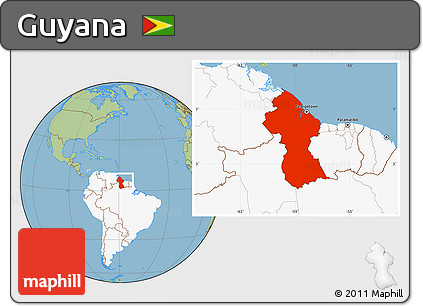 Savanna Style Location Map of Guyana, highlighted continent