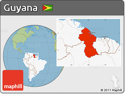 Savanna Style Location Map of Guyana, highlighted continent