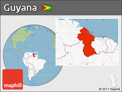 Savanna Style Location Map of Guyana, highlighted continent