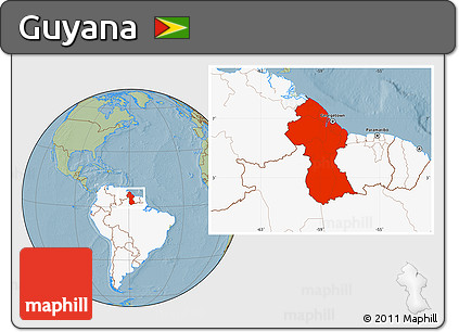 Savanna Style Location Map of Guyana, highlighted continent, hill shading