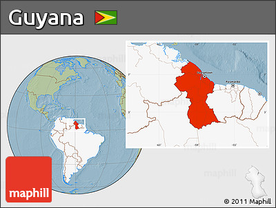 Savanna Style Location Map of Guyana, highlighted continent, hill shading