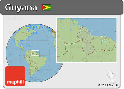 Savanna Style Location Map of Guyana, hill shading inside