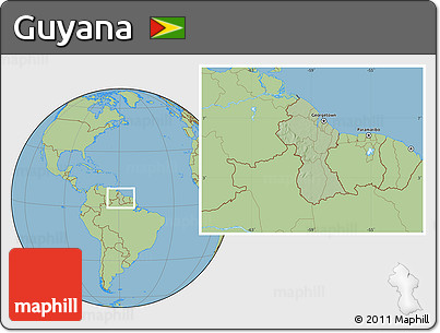 Savanna Style Location Map of Guyana, hill shading inside