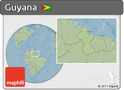 Savanna Style Location Map of Guyana, hill shading outside