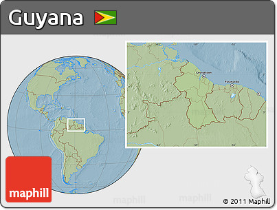 Savanna Style Location Map of Guyana, hill shading outside
