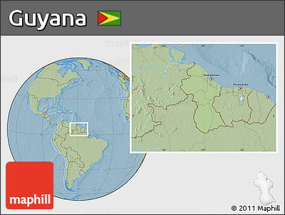 Savanna Style Location Map of Guyana, hill shading outside