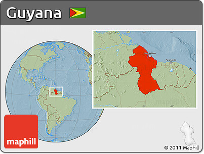 Savanna Style Location Map of Guyana, hill shading