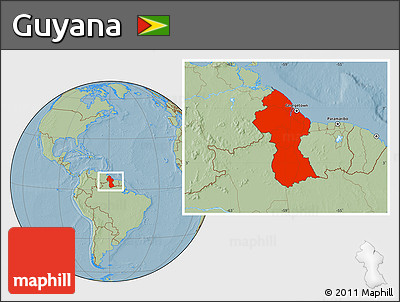 Savanna Style Location Map of Guyana, hill shading