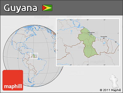 Savanna Style Location Map of Guyana, lighten, desaturated