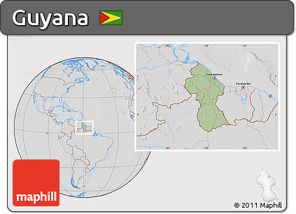 Savanna Style Location Map of Guyana, lighten, desaturated, hill shading