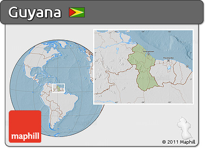 Savanna Style Location Map of Guyana, lighten, desaturated, land only, hill shading