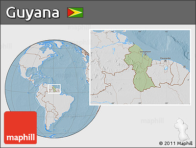 Savanna Style Location Map of Guyana, lighten, desaturated, land only, hill shading