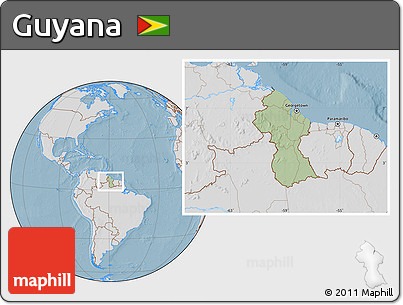 Savanna Style Location Map of Guyana, lighten, desaturated, land only, hill shading