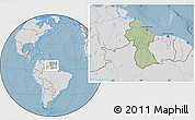 Savanna Style Location Map of Guyana, lighten, desaturated, land only, hill shading