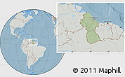 Savanna Style Location Map of Guyana, lighten, semi-desaturated, land only, hill shading