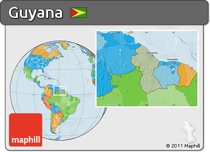 Savanna Style Location Map of Guyana, political outside, hill shading