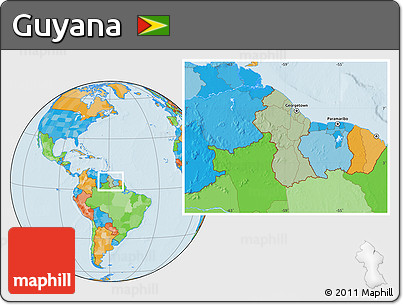 Savanna Style Location Map of Guyana, political outside, hill shading