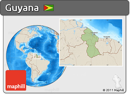 Savanna Style Location Map of Guyana, shaded relief outside