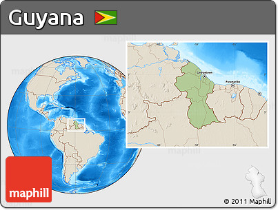 Savanna Style Location Map of Guyana, shaded relief outside