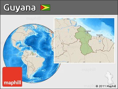 Savanna Style Location Map of Guyana, shaded relief outside
