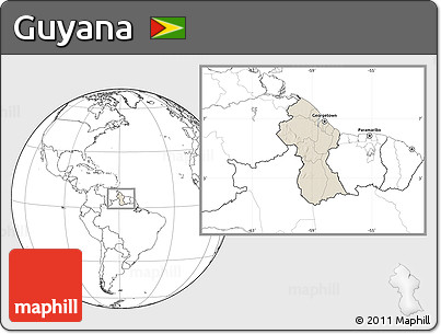 Shaded Relief Location Map of Guyana, blank outside