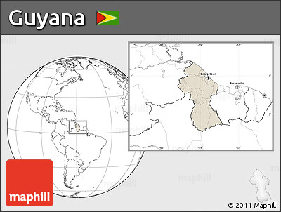 Shaded Relief Location Map of Guyana, blank outside