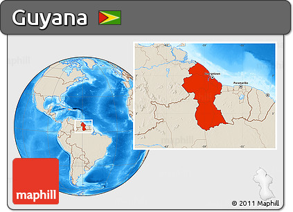 Shaded Relief Location Map of Guyana