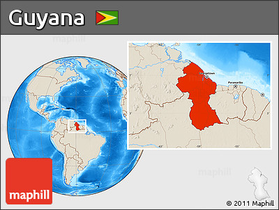 Shaded Relief Location Map of Guyana