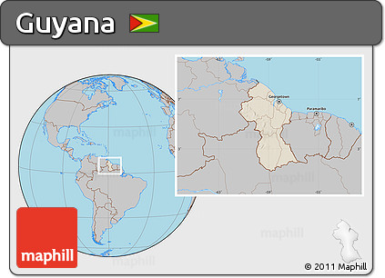 Shaded Relief Location Map of Guyana, gray outside