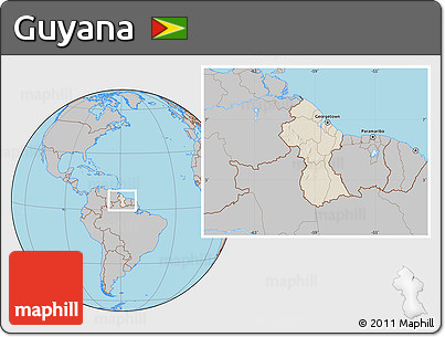 Shaded Relief Location Map of Guyana, gray outside
