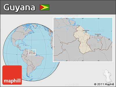 Shaded Relief Location Map of Guyana, gray outside