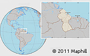 Shaded Relief Location Map of Guyana, gray outside