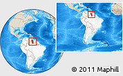 Shaded Relief Location Map of Guyana, highlighted continent, within the entire continent