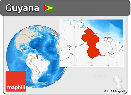 Shaded Relief Location Map of Guyana, highlighted continent