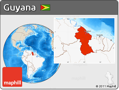Shaded Relief Location Map of Guyana, highlighted continent