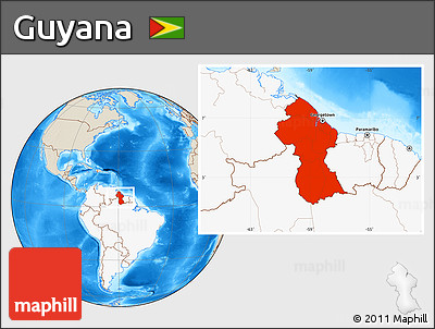 Shaded Relief Location Map of Guyana, highlighted continent