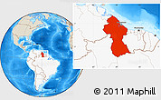 Shaded Relief Location Map of Guyana, highlighted continent