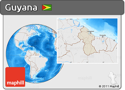 Shaded Relief Location Map of Guyana, lighten, desaturated, land only