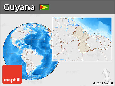 Shaded Relief Location Map of Guyana, lighten, desaturated, land only