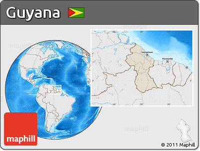 Shaded Relief Location Map of Guyana, lighten, desaturated, land only