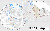 Shaded Relief Location Map of Guyana, lighten, desaturated